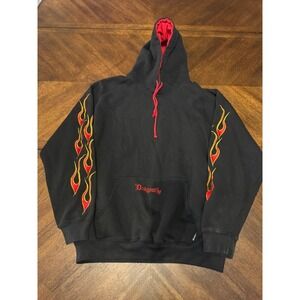 Dragonfly Clothing Co Mens XL Black Red Flame Sleeve Hoodie Gothic Streetwear |W
